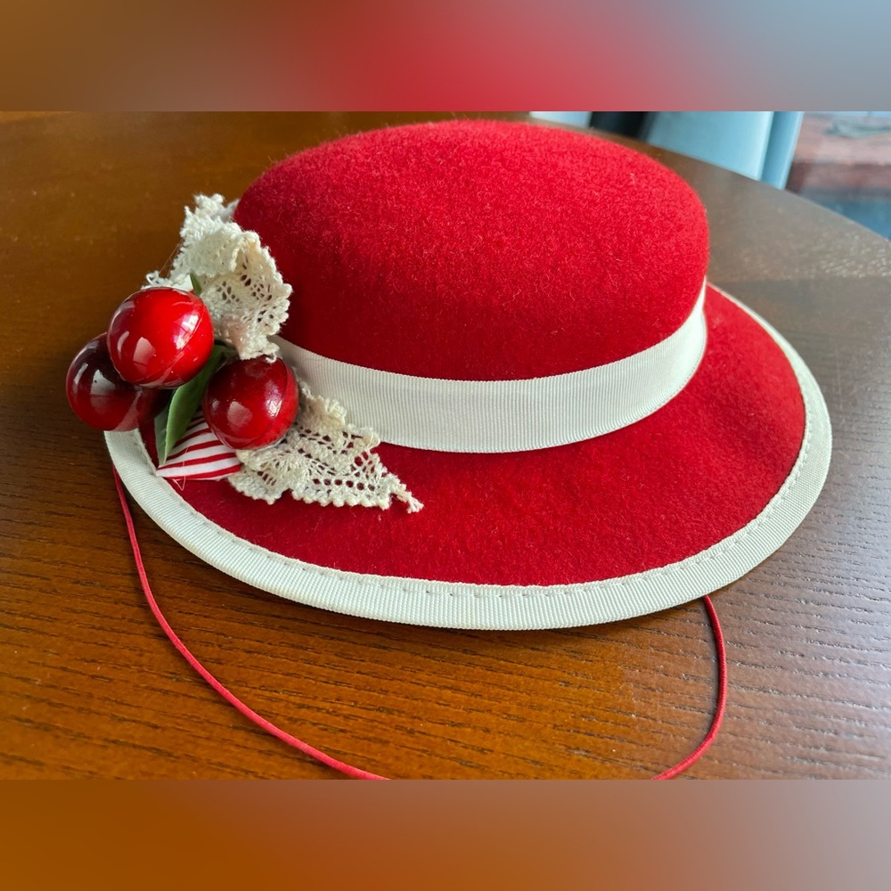 Vintage style fascinador cherry red wool hat